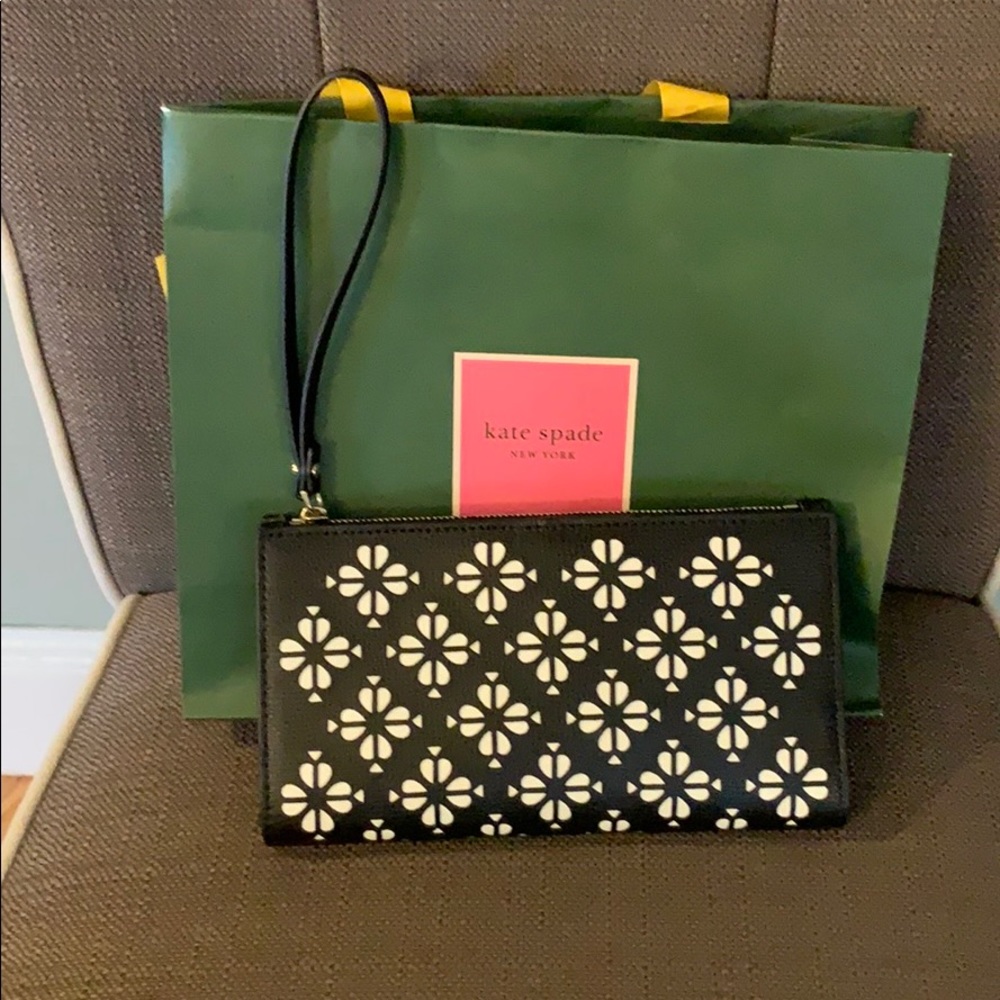 Black leather Kate Spade wristlet